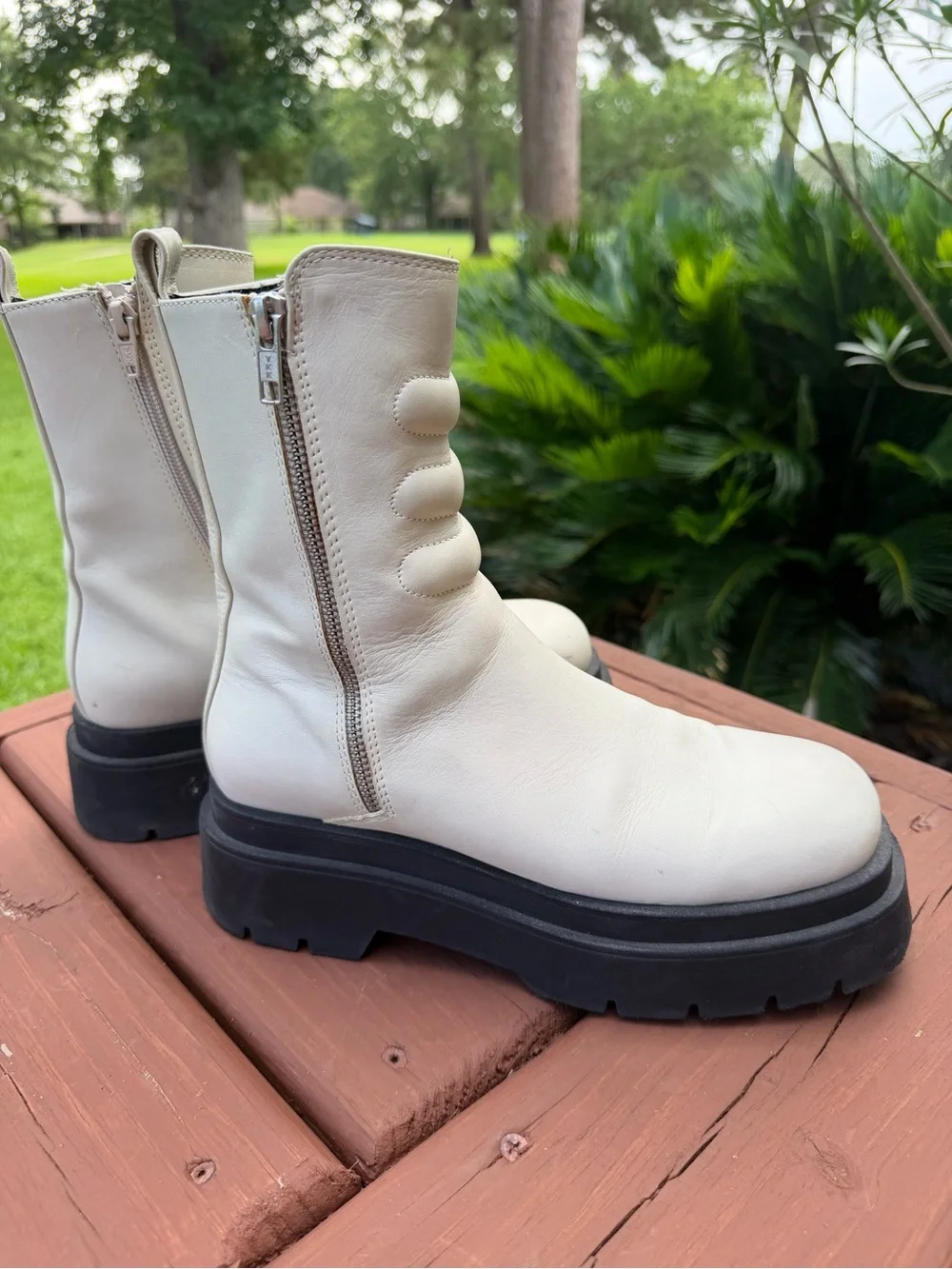 Miista Anouk Off-White Leather Platform Lug Sole Ankle Boots 7.5 $395